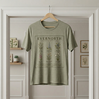 Evernorth Botanical Tee, Vintage Wildflower Illustration Shirt, product photo, botanical graphic tee by Evernorth Design