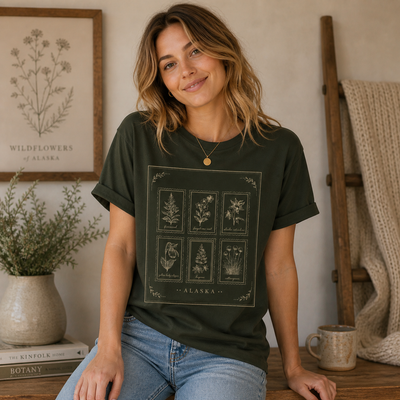 Botanical Tarot Tee, Minimal Floral Card Illustration T-Shirt, main product photo by Evernorth Design