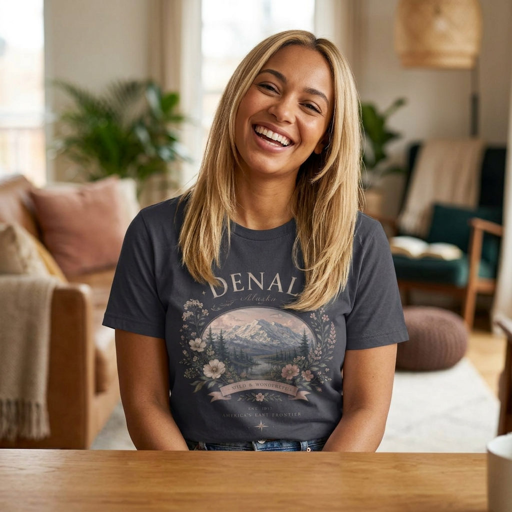 Denali Vintage Mountain Tee, Scenic National Park Nature Shirt, main product photo by Evernorth Design