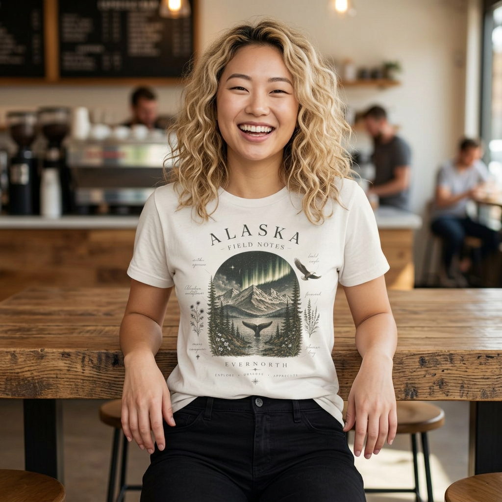 Alaska Northern Lights Scenic Tee — Aurora, Mountains & Wildlife Graphic T-Shirt