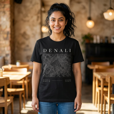 Denali Mountain Map Tee — Minimal Topographic Graphic T-Shirt