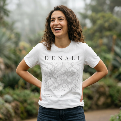 Denali Mountain Map Tee — Minimal Topographic Graphic T-Shirt