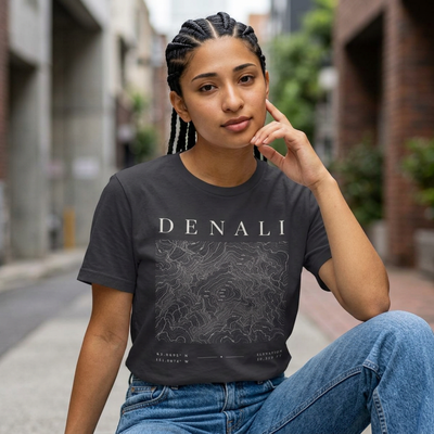 Denali Mountain Map Tee — Minimal Topographic Graphic T-Shirt