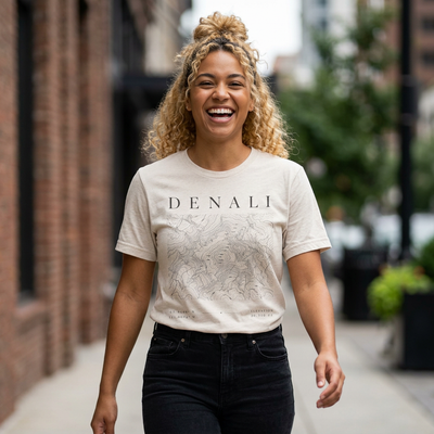 Denali Mountain Map Tee — Minimal Topographic Graphic T-Shirt