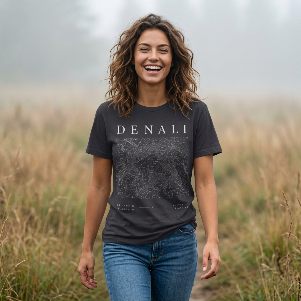 Denali Mountain Map Tee — Minimal Topographic Graphic T-Shirt