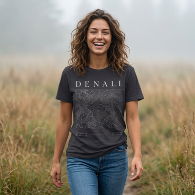 Denali Mountain Map Tee — Minimal Topographic Graphic T-Shirt