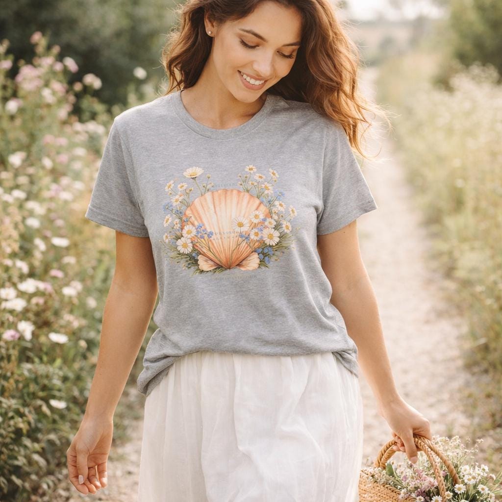 Seashell Bouquet Tee | Floral Shell Illustration, Beachy Pastel Art