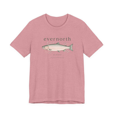 Evernorth Salmon Tee, Fishing & Coastal Graphic T-Shirt, product photo, nature-inspired coastal graphic tee by Evernorth Design