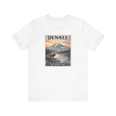 Denali Mountain Sunset T-Shirt, The High One National Park, product photo, Alaska-inspired and nature-inspired Alaska graphic tee by Evernorth Design