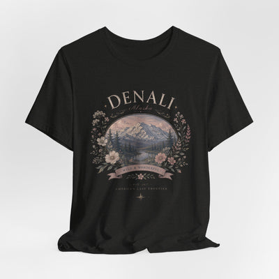 Denali Vintage Mountain Tee, Scenic National Park Nature Shirt, product photo, Alaska-inspired and nature-inspired Alaska graphic tee by Evernorth Design