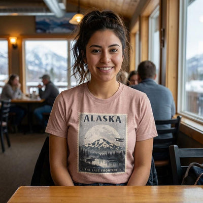 Postcard Stamp Tee, Alaska National Park, product photo, Alaska graphic tee by Evernorth Design