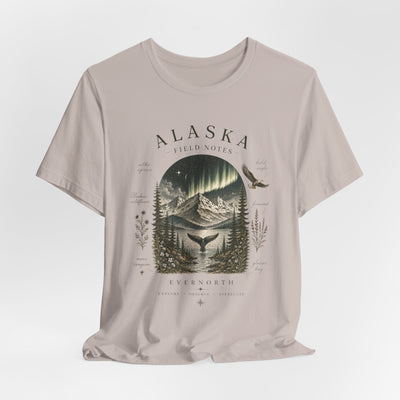 Graphic t-shirt with a vintage Alaska aurora scene of glowing peaks, a whale tail and soaring eagle by Evernorth — view 39