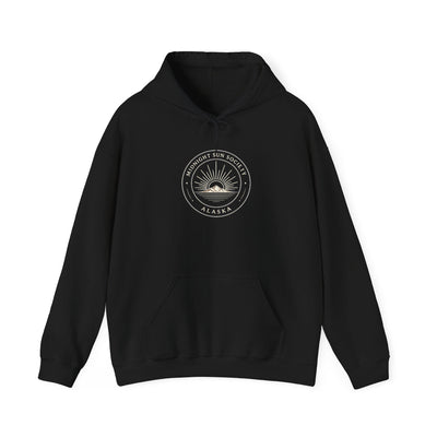 Alaska Midnight Sun Society Sweatshirt, Retro Mountain Emblem Shirt, product photo by Evernorth Design