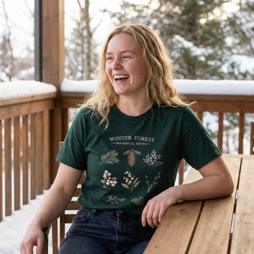 Winter Forest Botanical Tee | Pinecone & Rustic Foliage Shirt