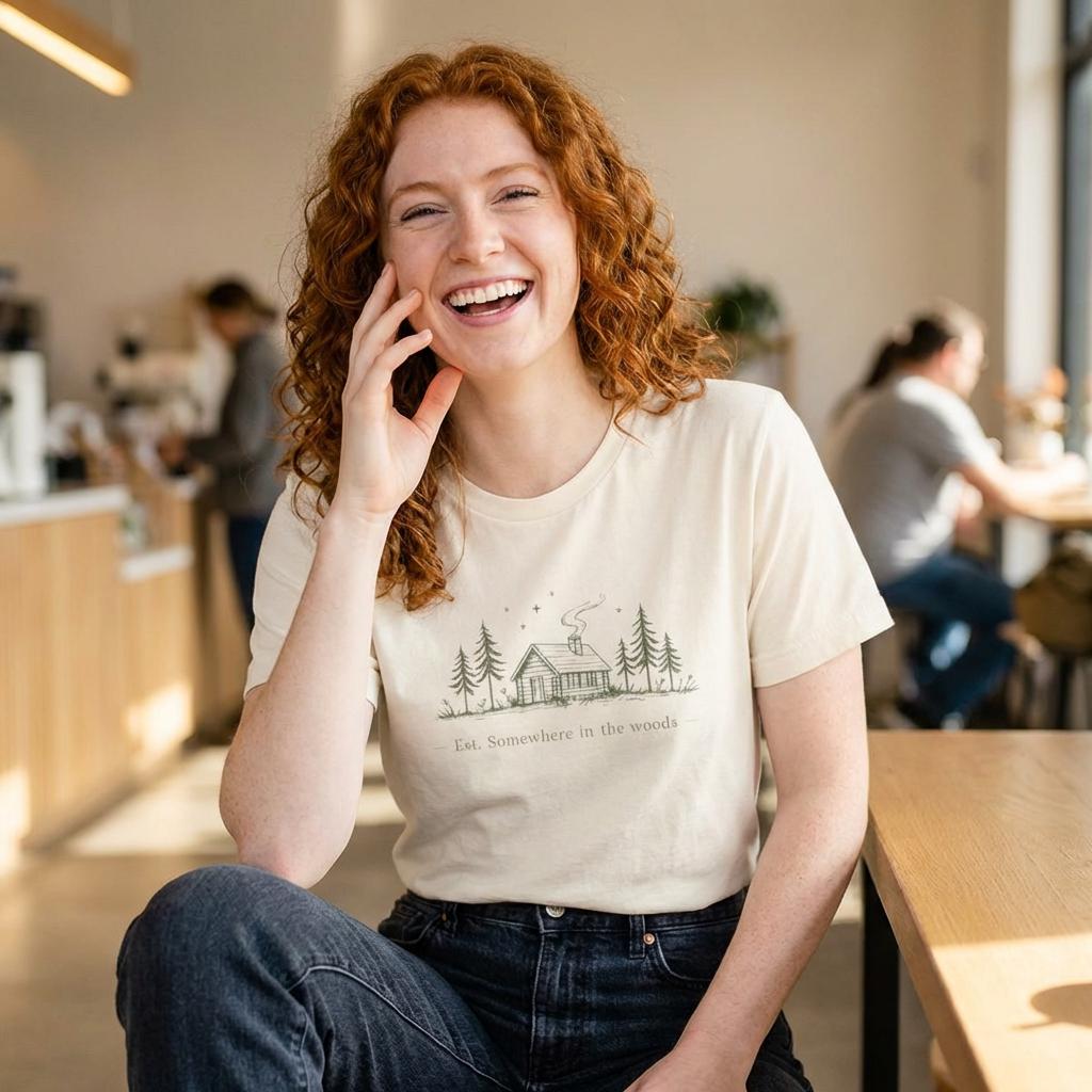 Cabin in Pines illustration Tee | Cozy Woodland Scenic Shirt