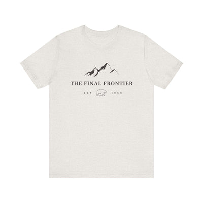 The Final Frontier, Mountain graphic, product photo, Alaska-inspired and nature-inspired Alaska graphic tee by Evernorth Design