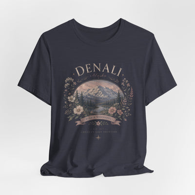 Denali Vintage Mountain Tee, Scenic National Park Nature Shirt, product photo, Alaska-inspired and nature-inspired Alaska graphic tee by Evernorth Design
