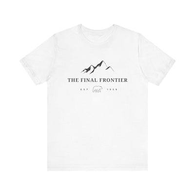 The Final Frontier, Mountain graphic, product photo, Alaska-inspired and nature-inspired Alaska graphic tee by Evernorth Design