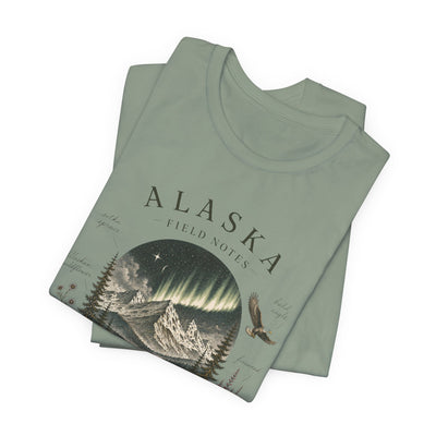 Graphic t-shirt with a vintage Alaska aurora scene of glowing peaks, a whale tail and soaring eagle by Evernorth — view 41