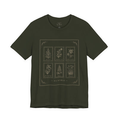 Botanical Tarot Tee, Minimal Floral Card Illustration T-Shirt, product photo, Alaska-inspired and nature-inspired Alaska graphic tee by Evernorth Design