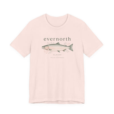 Evernorth Salmon Tee, Fishing & Coastal Graphic T-Shirt, product photo, nature-inspired coastal graphic tee by Evernorth Design