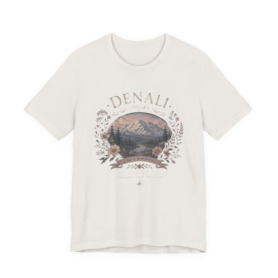 Denali Vintage Mountain Tee, Scenic National Park Nature Shirt, product photo, Alaska-inspired and nature-inspired Alaska graphic tee by Evernorth Design