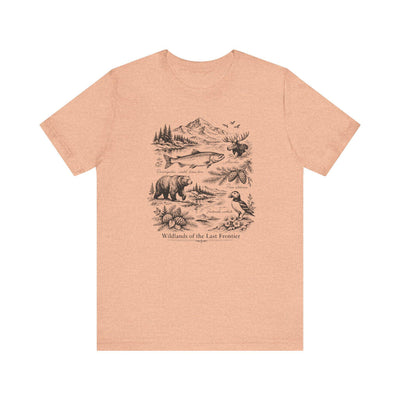 Wilderness Wildlife Illustration Tee, Bear, Salmon, Moose, Mountain Shirt, product photo by Evernorth Design