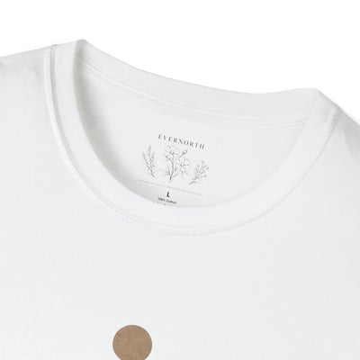 Minimalist Mountains T-Shirt, grounded. present. free. Nature Graphic Tee, product photo, nature-inspired graphic tee by Evernorth Design
