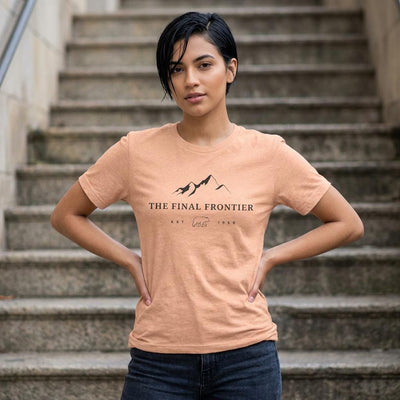 The Final Frontier, Mountain graphic, product photo, Alaska-inspired and nature-inspired Alaska graphic tee by Evernorth Design