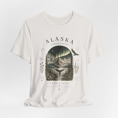 Graphic t-shirt with a vintage Alaska aurora scene of glowing peaks, a whale tail and soaring eagle by Evernorth — view 14