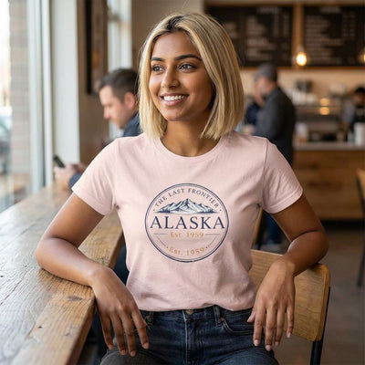 Alaska The Last Frontier, Classic Emblem Tee, main product photo, Alaska-inspired and nature-inspired Alaska graphic tee by Evernorth Design