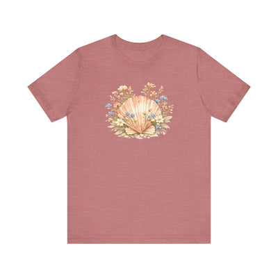 Seashell Bouquet Tee, Floral Shell Illustration, Beachy Pastel Art, product photo, botanical graphic tee by Evernorth Design