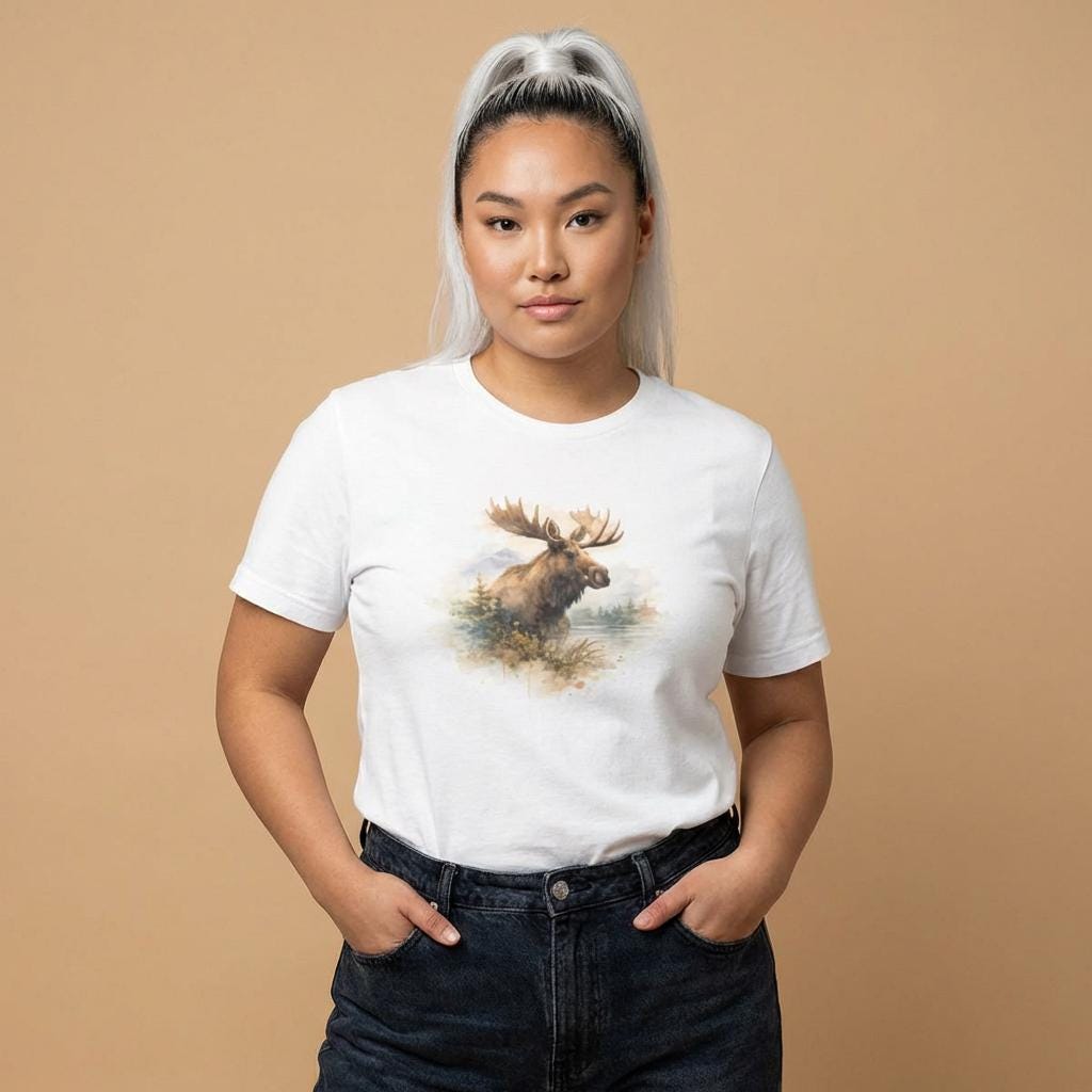 Watercolor Moose T-Shirt | Rustic Wildlife Tee