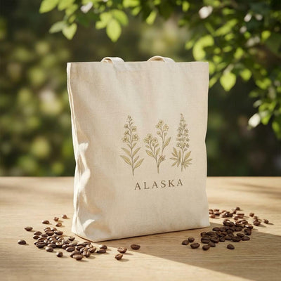 Northern Bloom, Alaska Wildflowers Tote Bag, product photo, Alaska-inspired and nature-inspired everyday bag by Evernorth Design