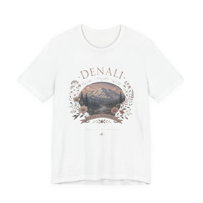 Denali Vintage Mountain Tee, Scenic National Park Nature Shirt, product photo, Alaska-inspired and nature-inspired Alaska graphic tee by Evernorth Design