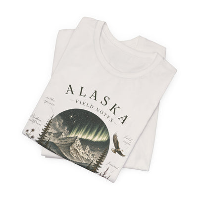 Graphic t-shirt with a vintage Alaska aurora scene of glowing peaks, a whale tail and soaring eagle by Evernorth — view 13