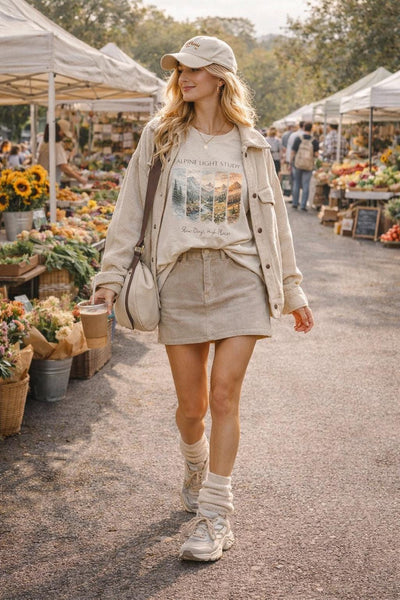 Alpine Light Study T-Shirt, Mountain Landscape Graphic Tee, product photo, nature-inspired graphic tee by Evernorth Design