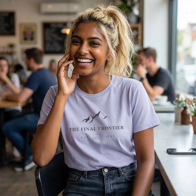 The Final Frontier, Mountain graphic, product photo, Alaska-inspired and nature-inspired Alaska graphic tee by Evernorth Design