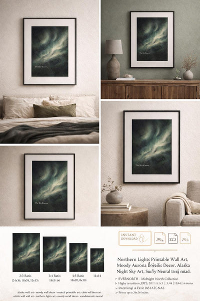 The Sky Knows - Aurora Borealis Wall Art(Digital Download), product photo, Alaska-inspired wall art by Evernorth Design