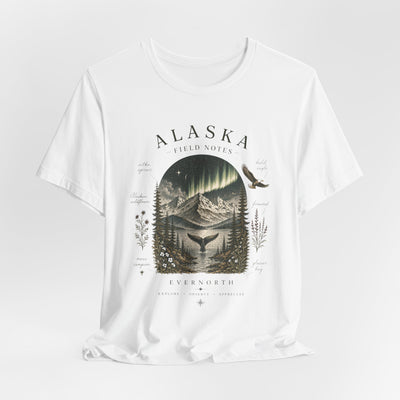 Graphic t-shirt with a vintage Alaska aurora scene of glowing peaks, a whale tail and soaring eagle by Evernorth — view 29