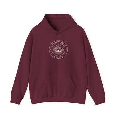 Alaska Midnight Sun Society Sweatshirt, Retro Mountain Emblem Shirt, product photo by Evernorth Design