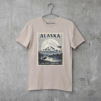 Postcard Stamp Tee, Alaska National Park, product photo, Alaska graphic tee by Evernorth Design