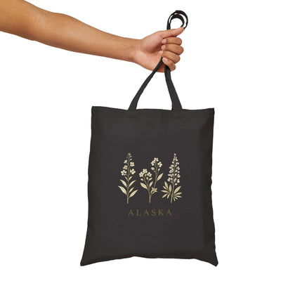 Northern Bloom, Alaska Wildflowers Tote Bag, product photo, Alaska-inspired and nature-inspired everyday bag by Evernorth Design