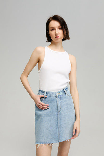Coastal Light Denim Mini Skirt – High Rise Classic Fit | Evernorth