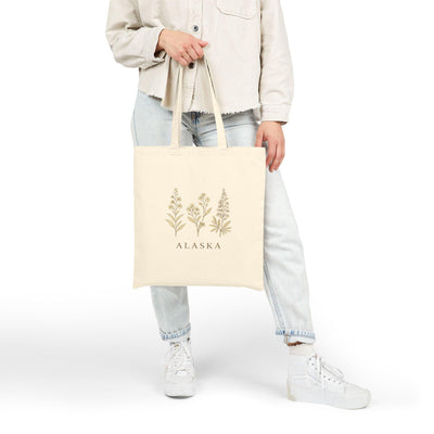 Northern Bloom, Alaska Wildflowers Tote Bag, product photo, Alaska-inspired and nature-inspired everyday bag by Evernorth Design