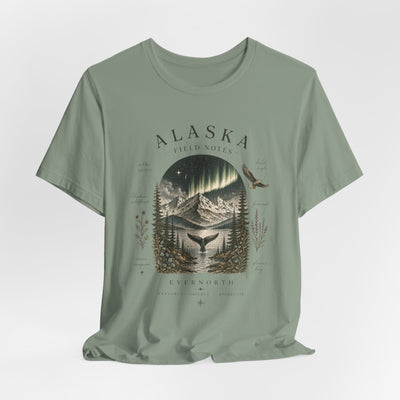 Graphic t-shirt with a vintage Alaska aurora scene of glowing peaks, a whale tail and soaring eagle by Evernorth — view 42