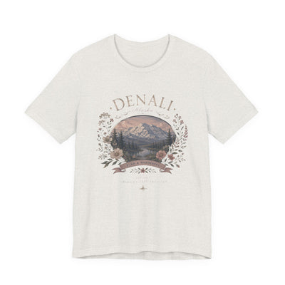 Denali Vintage Mountain Tee, Scenic National Park Nature Shirt, product photo, Alaska-inspired and nature-inspired Alaska graphic tee by Evernorth Design