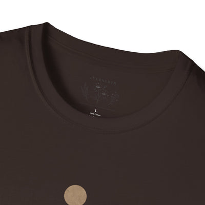 Minimalist Mountains T-Shirt, grounded. present. free. Nature Graphic Tee, product photo, nature-inspired graphic tee by Evernorth Design