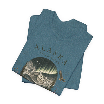 Graphic t-shirt with a vintage Alaska aurora scene of glowing peaks, a whale tail and soaring eagle by Evernorth — view 21