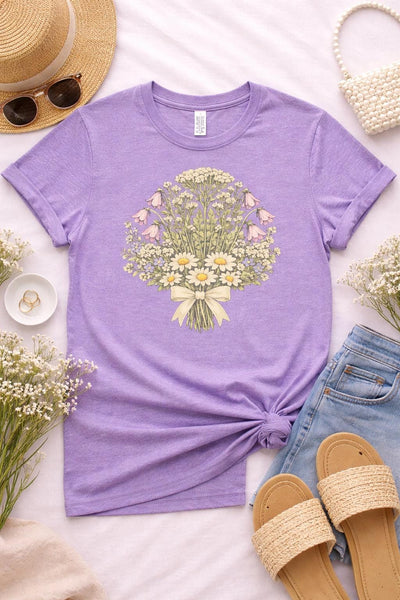 Wildflower Bouquet Shirt, Daisy & Foxglove Illustration, product photo, botanical graphic tee by Evernorth Design